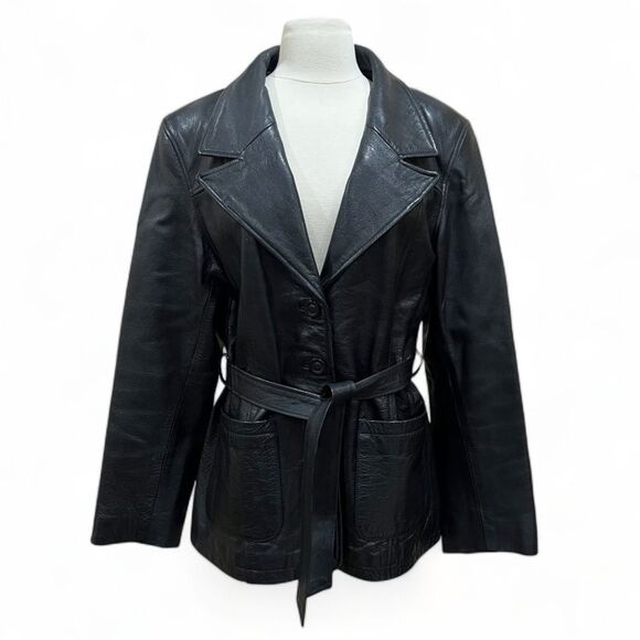 Wilsons Black Leather Blazer Jacket Size Large - Picture 1 of 14